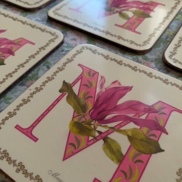 Vintage Pimpernel Alphabet Magnolia Coasters "M" – Set of 5, England - Picture 4 of 8